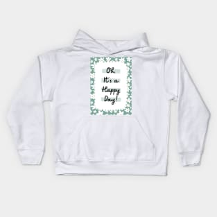 White Flower Pattern in Sage Green Kids Hoodie